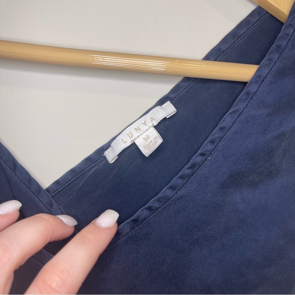 Lunya Washable Silk V Neck Pajama Pant Set Deep Blue - Picture 5 of 9